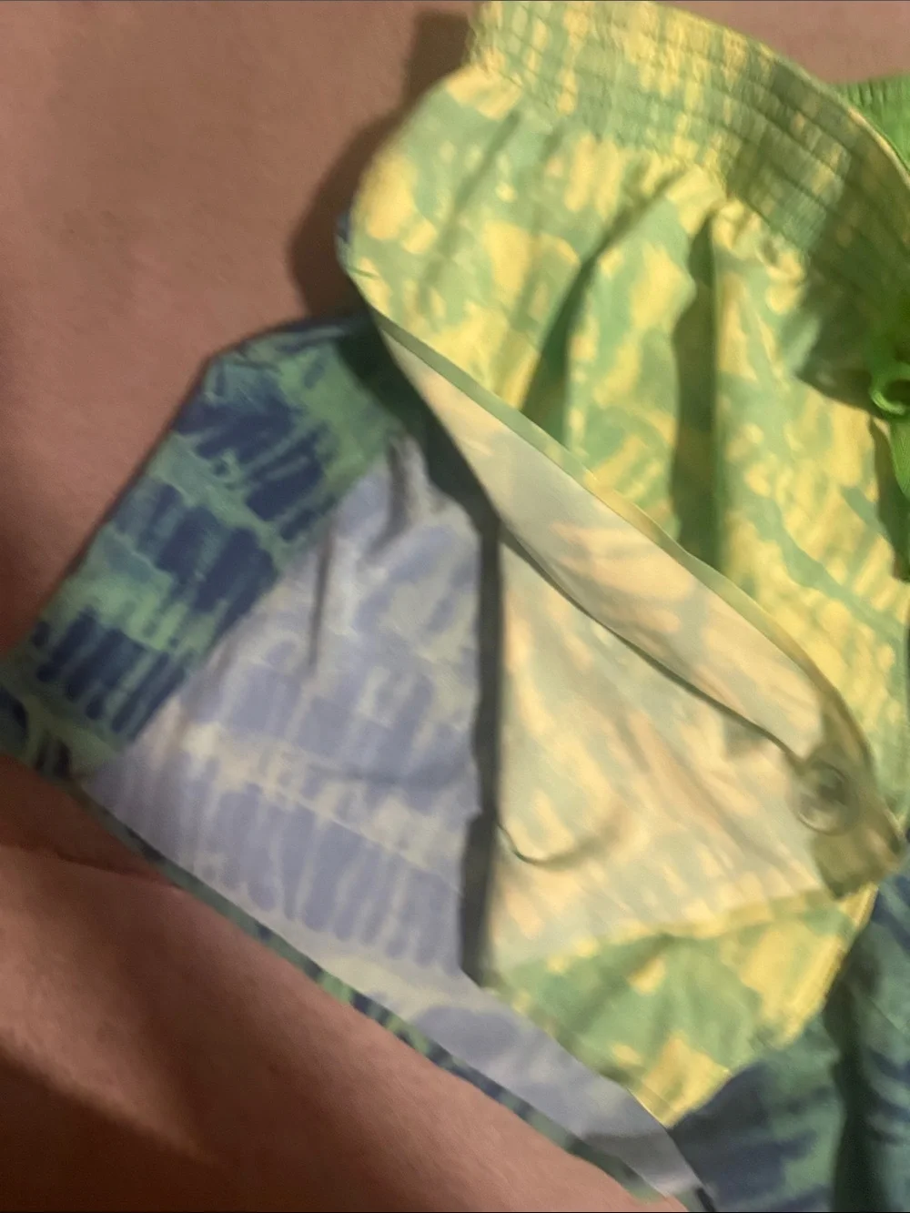Janji Men's Split Neon Lime & Teal Tie-Dye Running Shorts